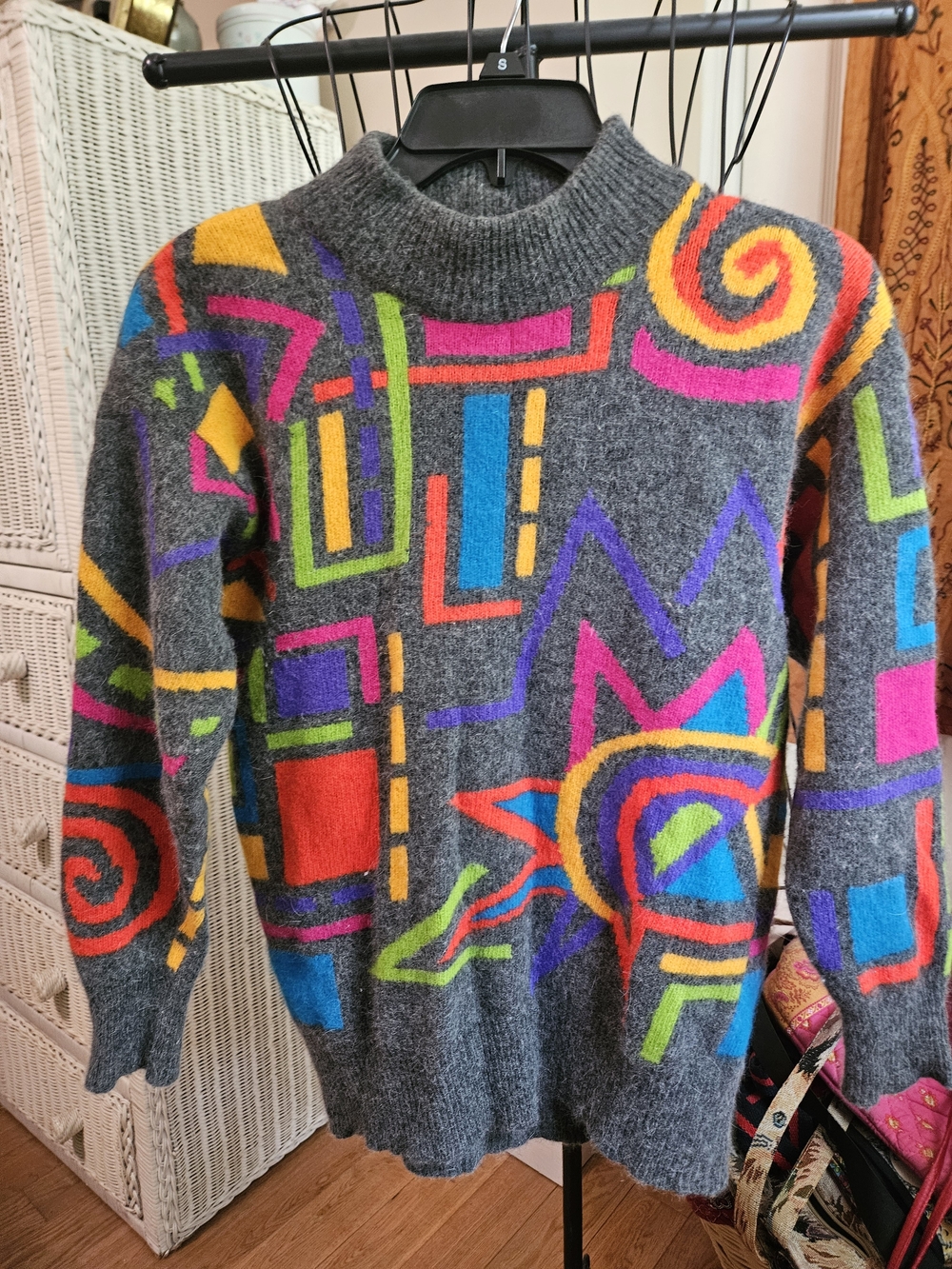 Vintage 90's I B Diffusion Geometric Design Lambswool Angora Sweater